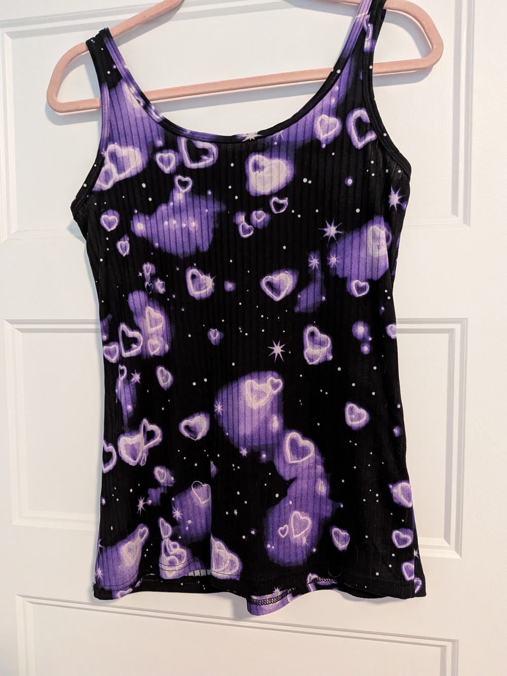 Y2K Ribbed Purple Heart-Print Tank Top – Women's Casual Tank